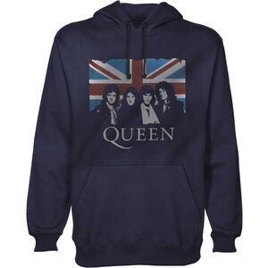 Queen Unisex Adult Union Jack Vintage Hoodie / Navy Blue